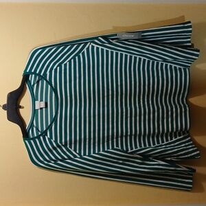 Chico's Bright Jade Stripe Long Sleve Shirt Size 3